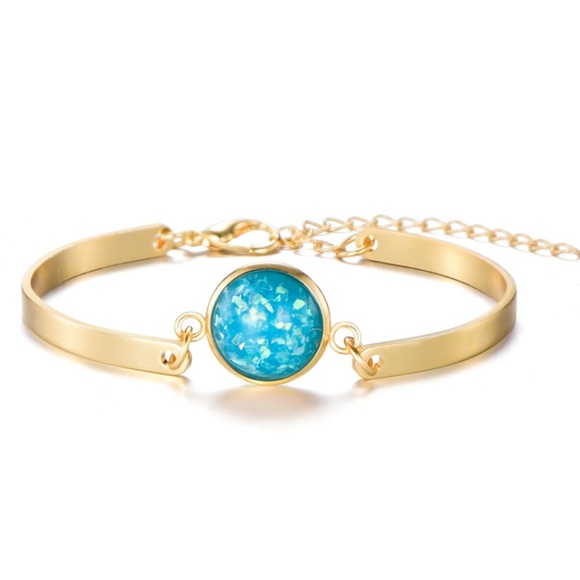 Gold-Tone Bracelet with Aqua Resin Inlay – Adjustable Fit - Picture 1 of 1